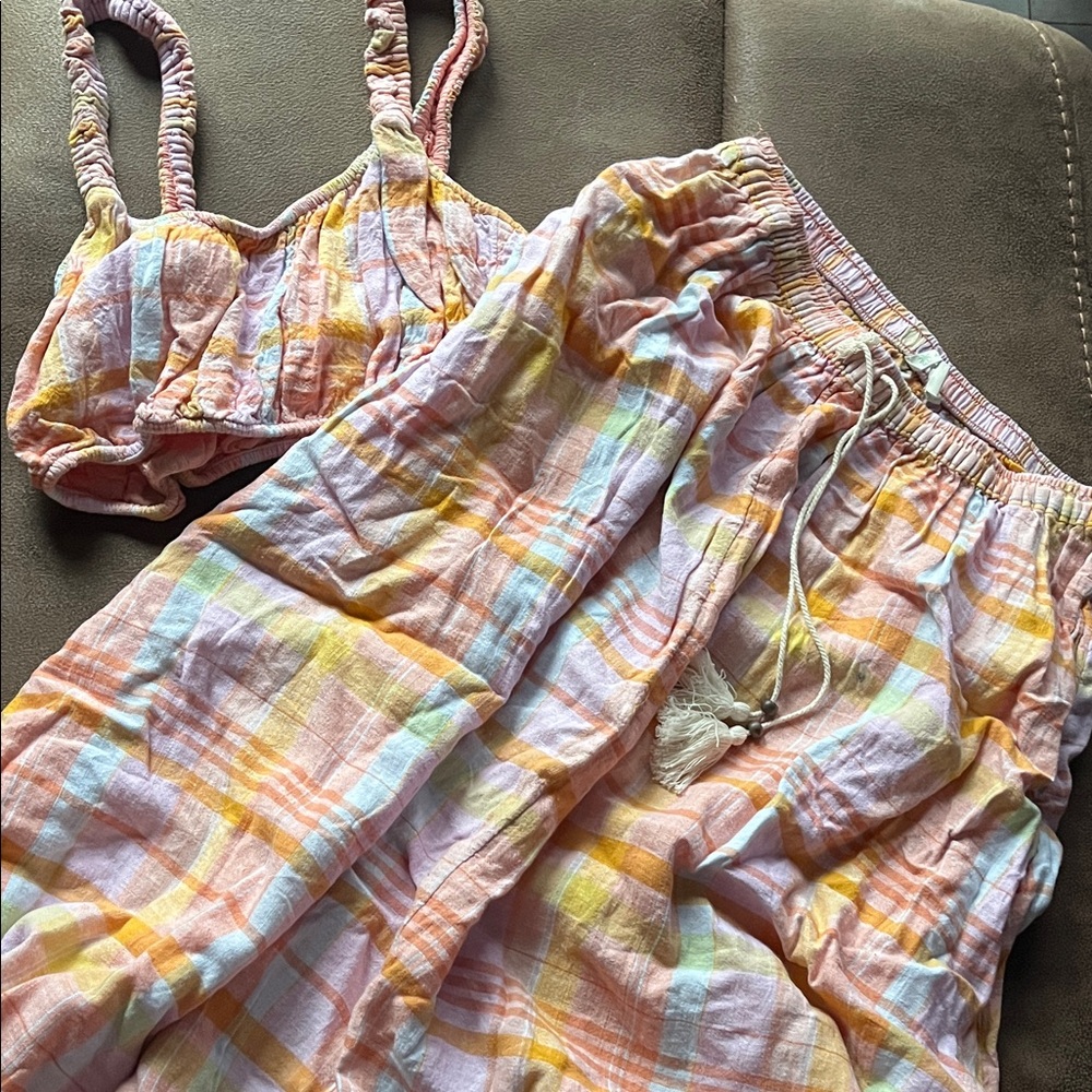 American Eagle striped colorful two piece flowy skirt and cropped tank